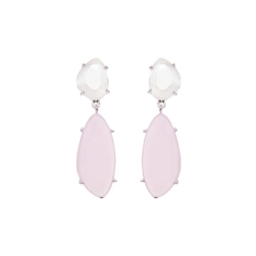 Starlight Silver Droplets Earrings with pink stone